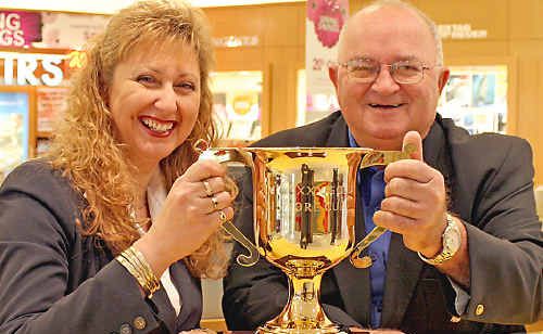 Showing off the Lismore Cup is Wallace Bishop Lismore store manager Evda Cuthbert and Lismore Turf Club chairman Ron Marriott. Showing off the Lismore Cup is Wallace Bishop Lismore store manager Evda Cuthbert and Lismore Turf Club chairman Ron Marriott.
